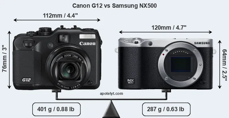 Size Canon G12 vs Samsung NX500