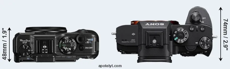 Compare G12 versus A7R III top