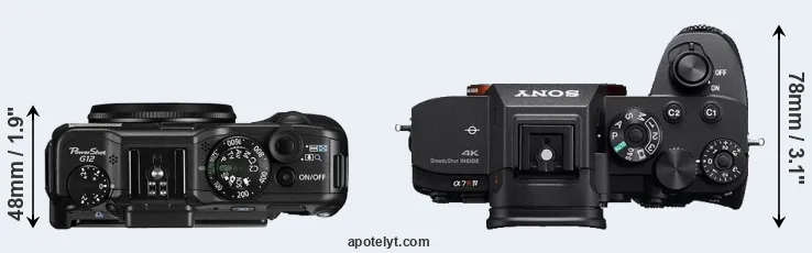 Compare G12 versus A7R IV top