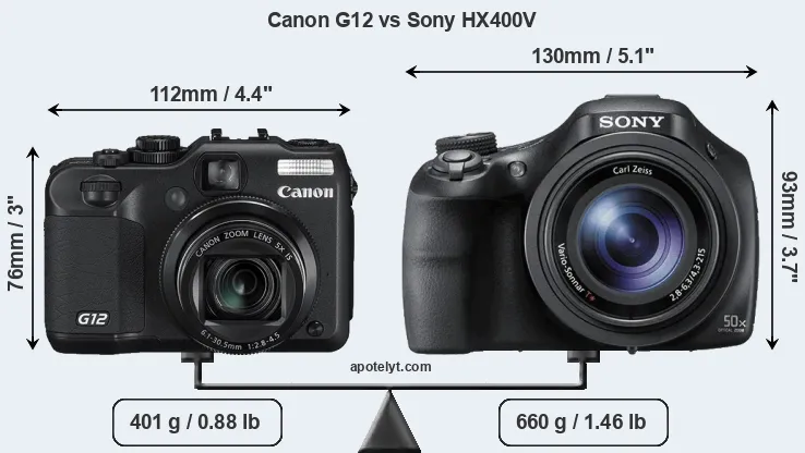 Size Canon G12 vs Sony HX400V
