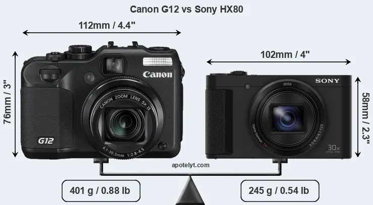 Size Canon G12 vs Sony HX80