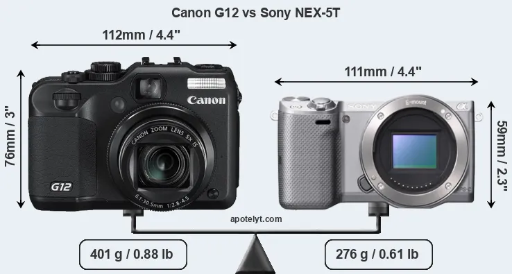 Size Canon G12 vs Sony NEX-5T
