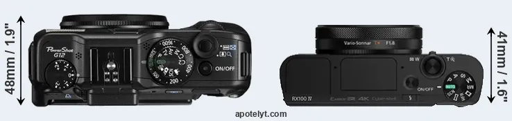 Compare G12 versus RX100 IV top