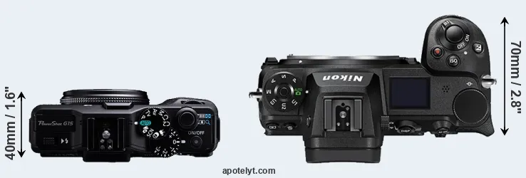 Compare G15 versus Z6 II top