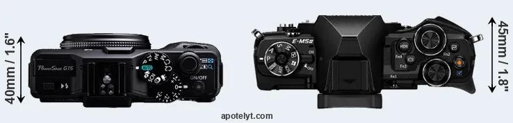 Compare G15 versus E-M5 II top