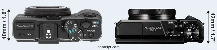 Compare G16 versus G7X Mark II top