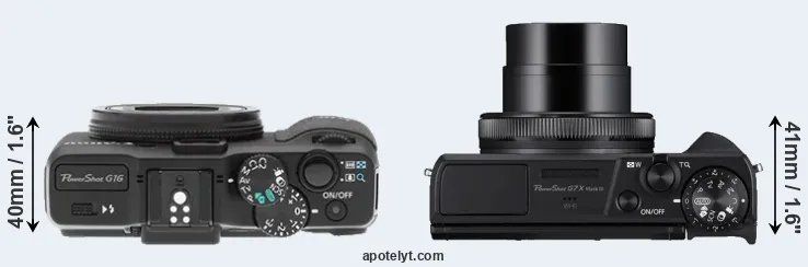 Compare G16 versus G7X Mark III top