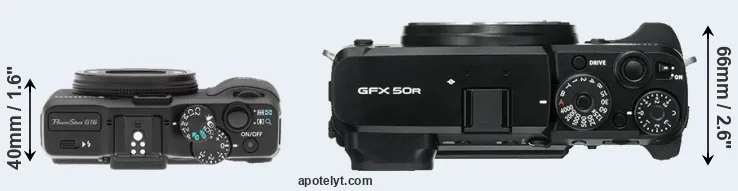 Compare G16 versus GFX 50R top