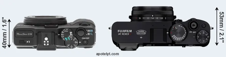 Compare G16 versus X100V top