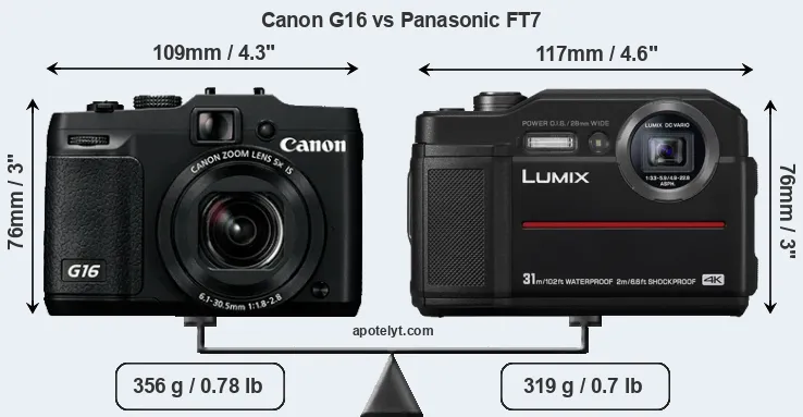 Size Canon G16 vs Panasonic FT7