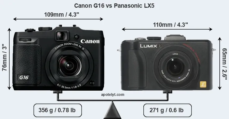 Size Canon G16 vs Panasonic LX5