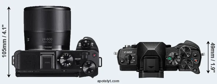 Compare G3X versus E-M10 IV top