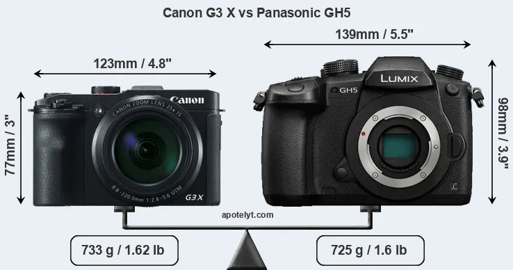 Size Canon G3 X vs Panasonic GH5