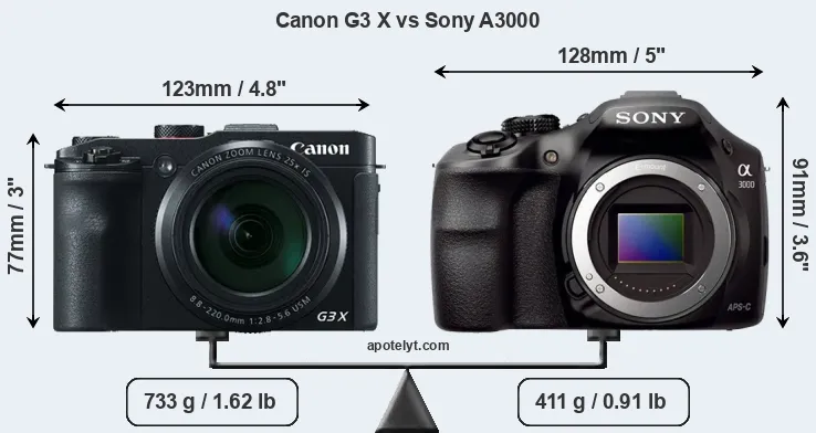 Size Canon G3 X vs Sony A3000
