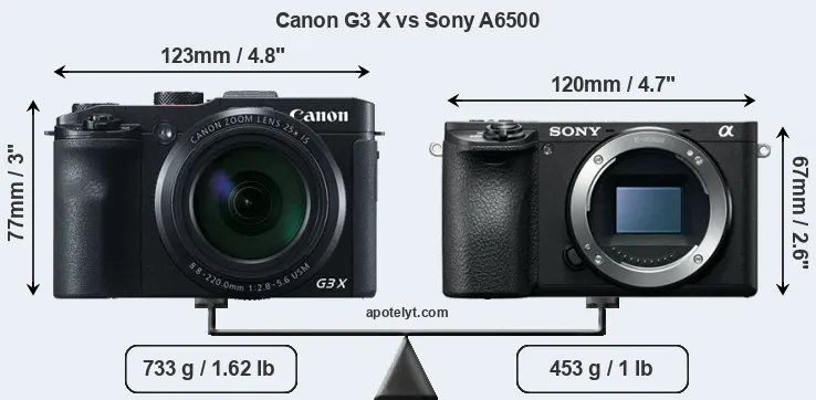 Size Canon G3 X vs Sony A6500