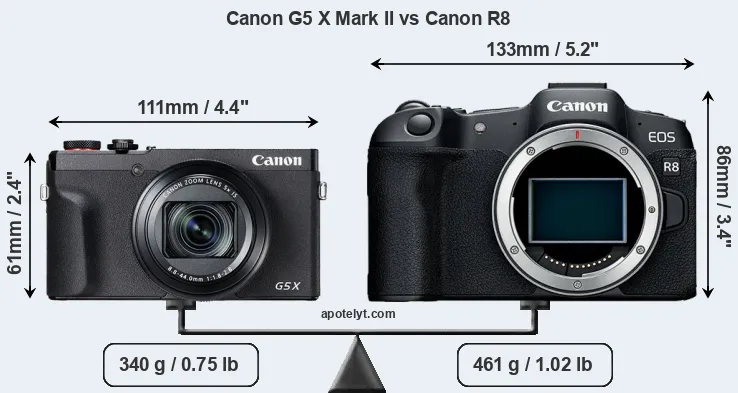 Size Canon G5 X Mark II vs Canon R8