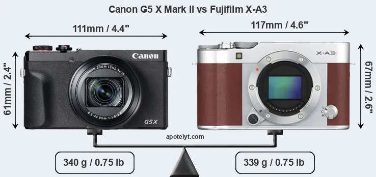 Size Canon G5 X Mark II vs Fujifilm X-A3