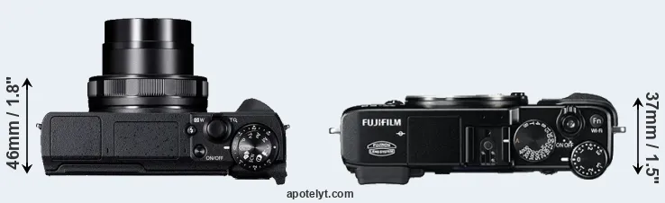 Compare G5X Mark II versus X-E2 top