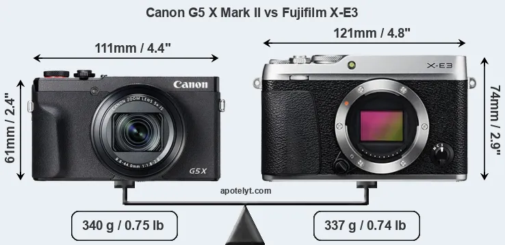 Size Canon G5 X Mark II vs Fujifilm X-E3