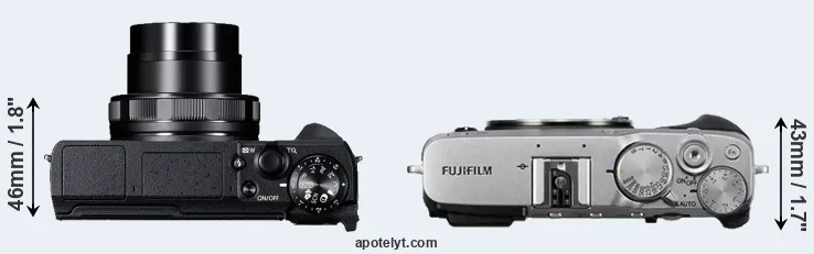Compare G5X Mark II versus X-E3 top