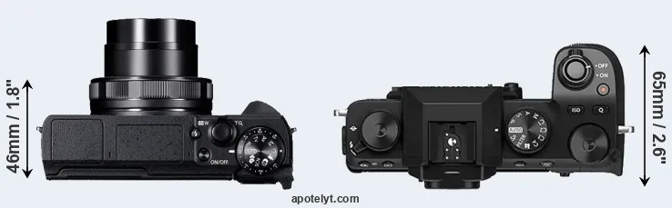 Compare G5X Mark II versus X-S10 top