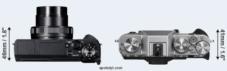 Compare G5X Mark II versus X-T10 top