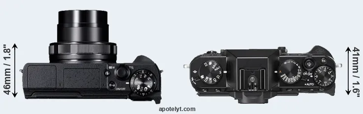 Compare G5X Mark II versus X-T20 top