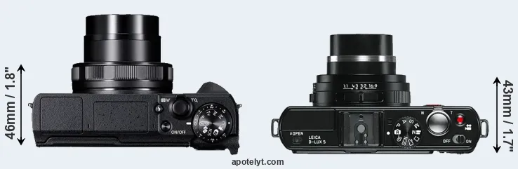 Compare G5X Mark II versus D-LUX 5 top