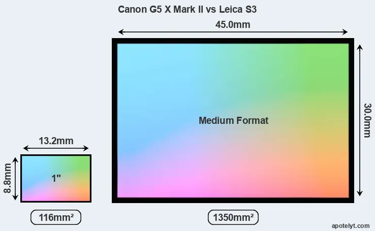 Canon G5 X Mark II and Leica S3 sensor measures