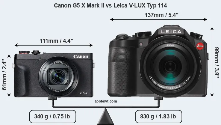 Size Canon G5 X Mark II vs Leica V-LUX Typ 114