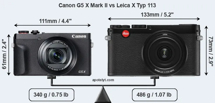 Size Canon G5 X Mark II vs Leica X Typ 113