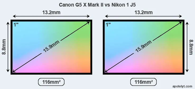 Canon G5 X Mark II and Nikon 1 J5 sensor measures