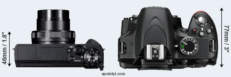 Compare G5X Mark II versus D3200 top