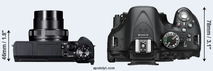 Compare G5X Mark II versus D5200 top