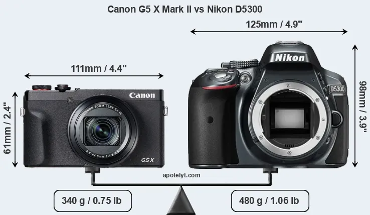 Size Canon G5 X Mark II vs Nikon D5300