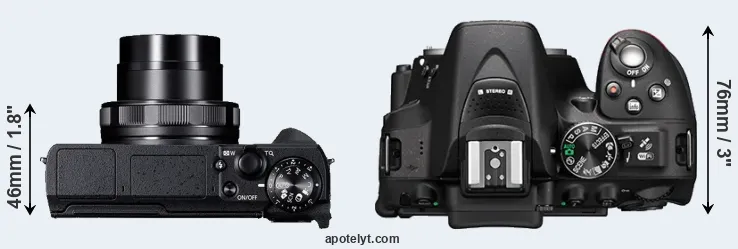 Compare G5X Mark II versus D5300 top