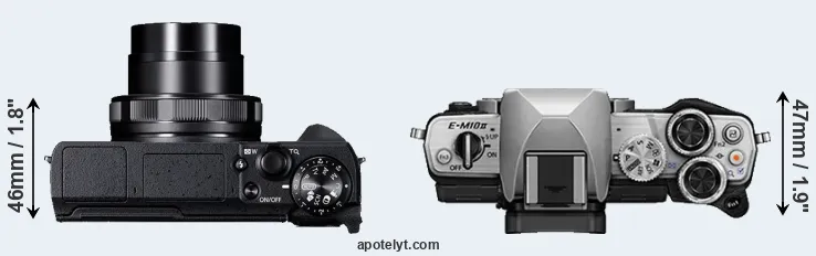Compare G5X Mark II versus E-M10 II top