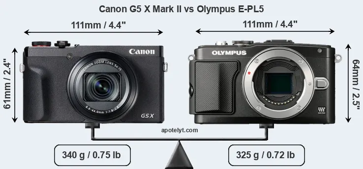 Size Canon G5 X Mark II vs Olympus E-PL5