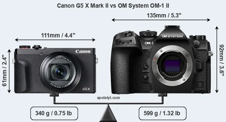 Size Canon G5 X Mark II vs OM System OM-1 II