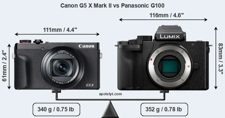 Size Canon G5 X Mark II vs Panasonic G100