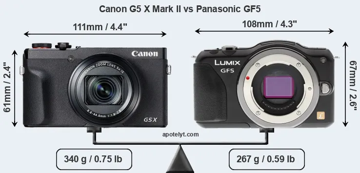 Size Canon G5 X Mark II vs Panasonic GF5