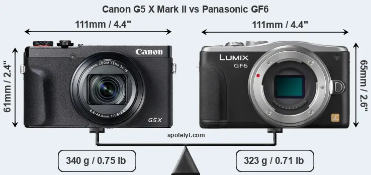 Size Canon G5 X Mark II vs Panasonic GF6