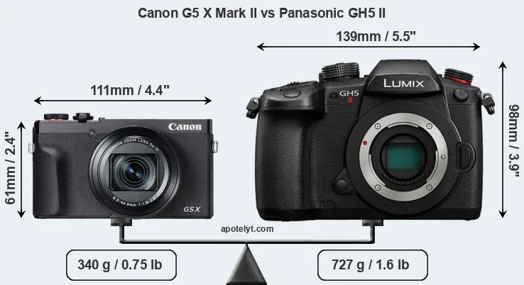 Size Canon G5 X Mark II vs Panasonic GH5 II