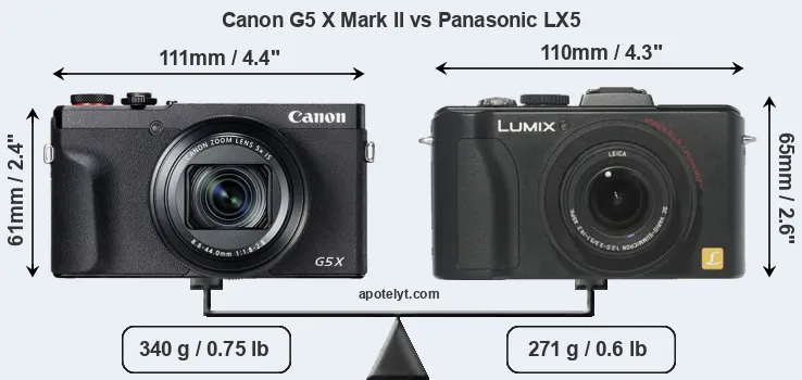 Size Canon G5 X Mark II vs Panasonic LX5
