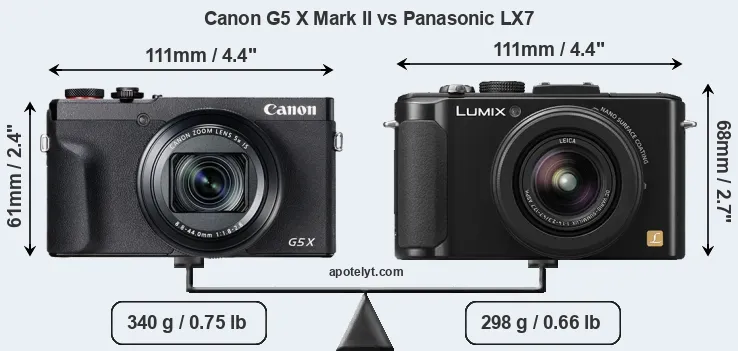 Size Canon G5 X Mark II vs Panasonic LX7