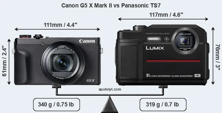 Size Canon G5 X Mark II vs Panasonic TS7