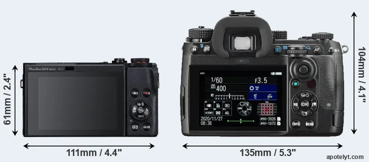 Comparison G5X Mark II or K-3 III rear