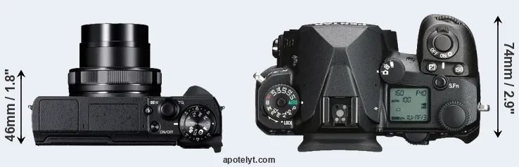 Compare G5X Mark II versus K-3 III top