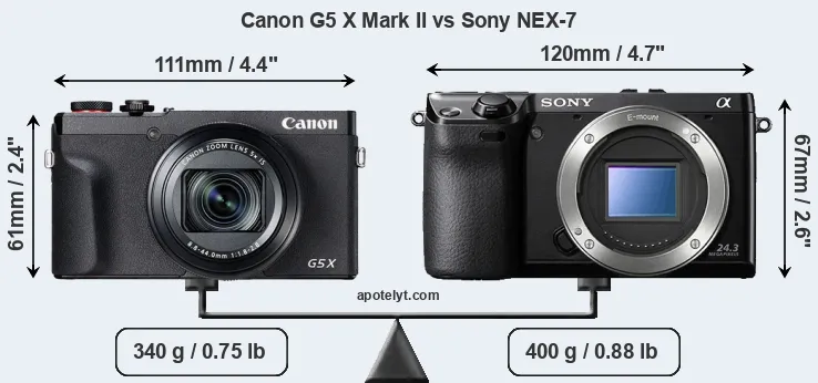Size Canon G5 X Mark II vs Sony NEX-7