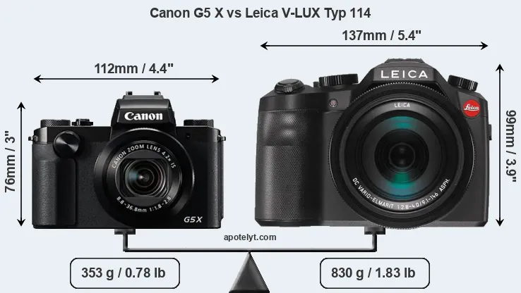Size Canon G5 X vs Leica V-LUX Typ 114